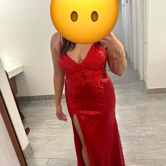 Red Sequin Lace-Up Mermaid Maxi Dress Great for Prom - Picture 7 of 7